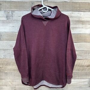 The North Face Womens Maroon Thermal Knit Oversized Pullover Hoodie Size Small